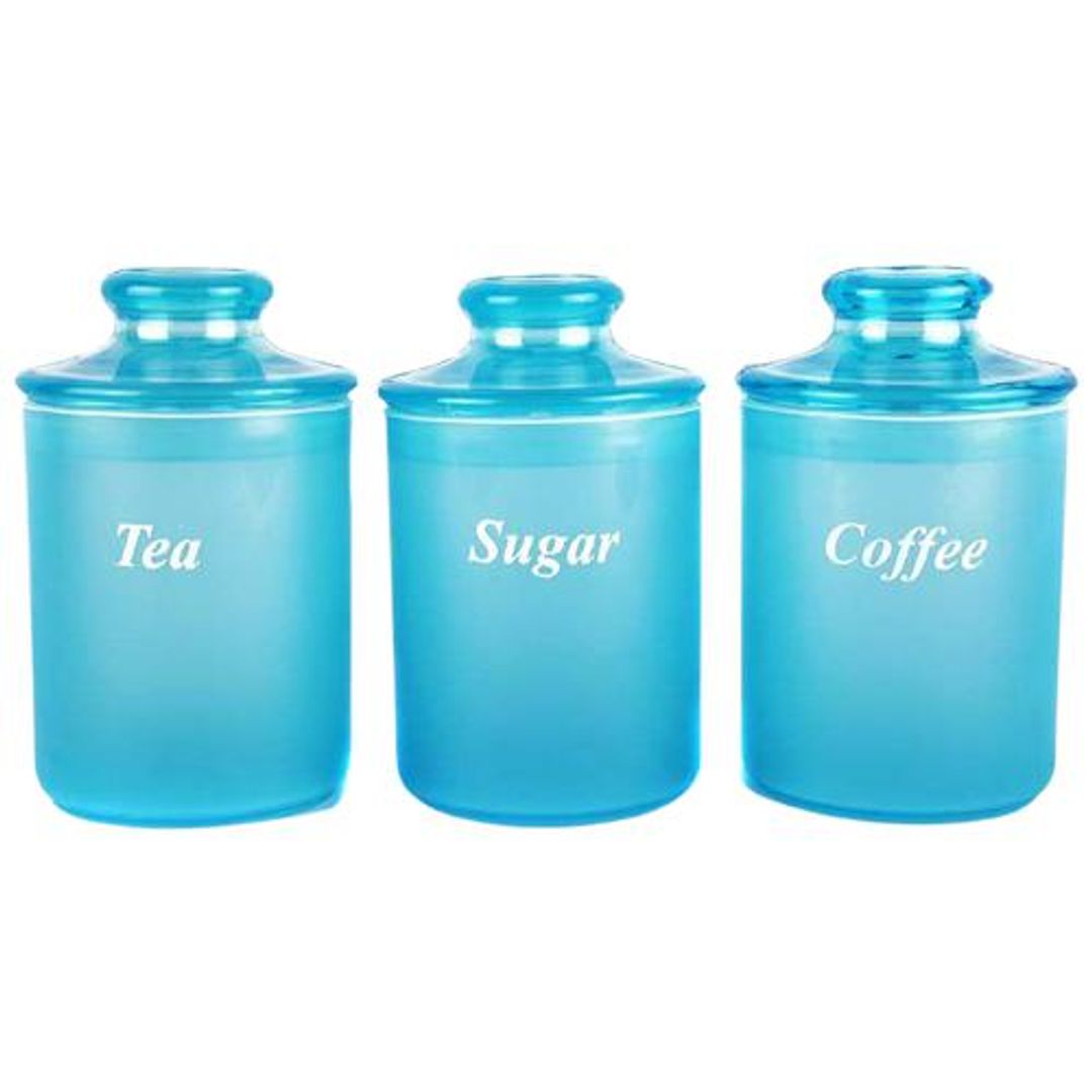 Laplast Airtight Tea, Coffee & Sugar Container - Blue, Plastic, Plain, Round, 1 L (Pack of 3)