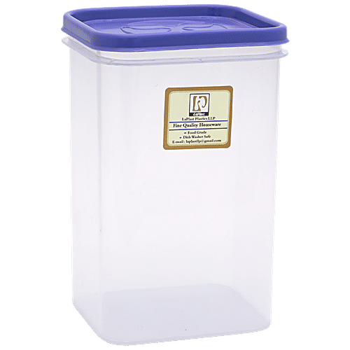 Laplast Storewell Airtight Container with Purple Lid - Transparent, Plastic, Plain, Square, 1 L (Pack of 4) 100% Food Grade