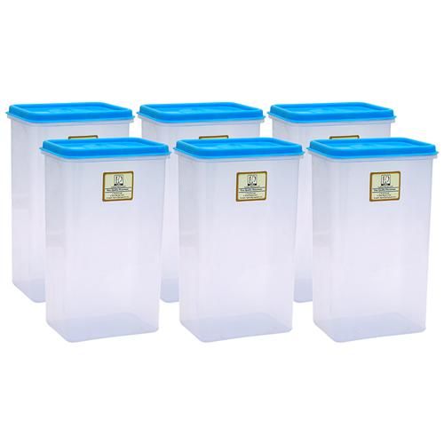 Laplast Storewell Airtight Container with Blue Lid - Transparent, Plastic, Plain, Rectangular, 1 L (Pack of 6) 100% Food Grade