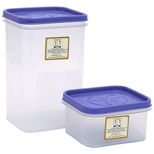 Laplast Storewell Airtight Container with Purple Lid - Transparent, Plastic, Plain, Rectangular, 12 pcs  100% Food Grade