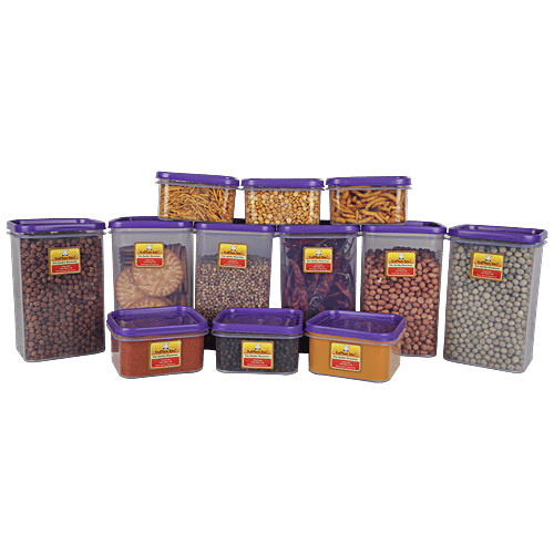 Laplast Storewell Airtight Container with Purple Lid - Transparent, Plastic, Plain, Rectangular, 12 pcs  100% Food Grade