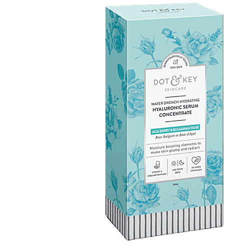 Dot & Key Water Drench Hydrating Hyaluronic Serum Concentrate - Acai Berry & Bulgarian Rose, 100% Safe, No Nasty Chemicals, 30 ml  100% Safe, No Nasty Chemicals