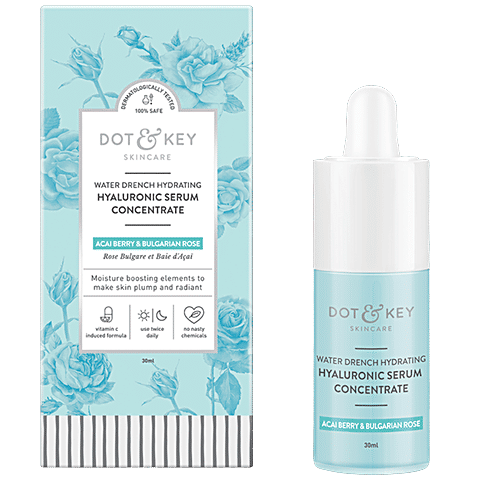 Dot & Key Water Drench Hydrating Hyaluronic Serum Concentrate - Acai Berry & Bulgarian Rose, 100% Safe, No Nasty Chemicals, 30 ml  100% Safe, No Nasty Chemicals
