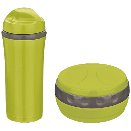 Asian Bite & Sip Flask And Lunch Box/Tiffin Box - Green Colour, 2 pcs  