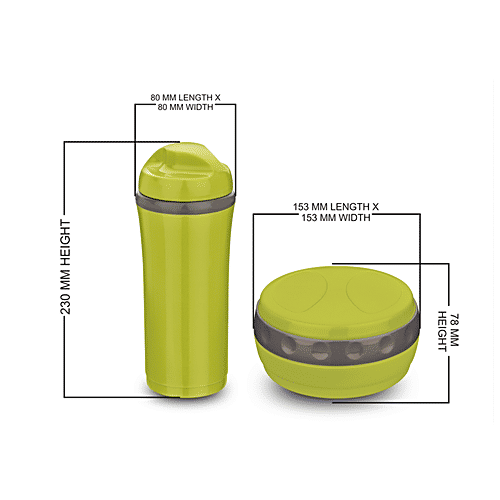 Asian Bite & Sip Flask And Lunch Box/Tiffin Box - Green Colour, 2 pcs  