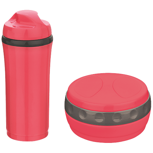 Asian Bite & Sip Flask And Lunch Box - Red Colour, 1 pc  