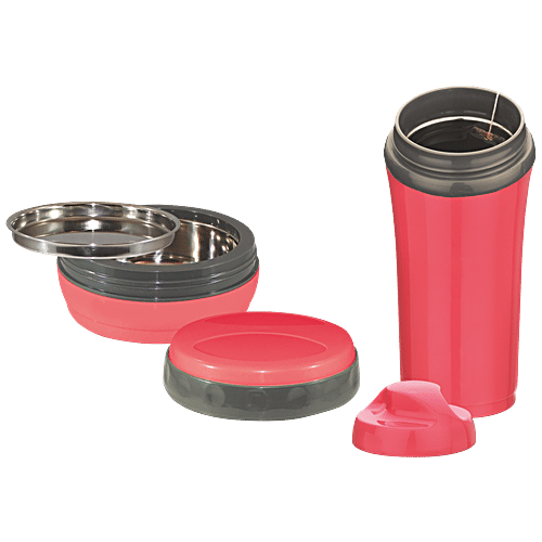Asian Bite & Sip Flask And Lunch Box - Red Colour, 1 pc  
