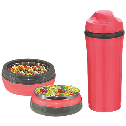 Asian Bite & Sip Flask And Lunch Box - Red Colour, 1 pc  