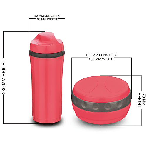 Asian Bite & Sip Flask And Lunch Box - Red Colour, 1 pc  