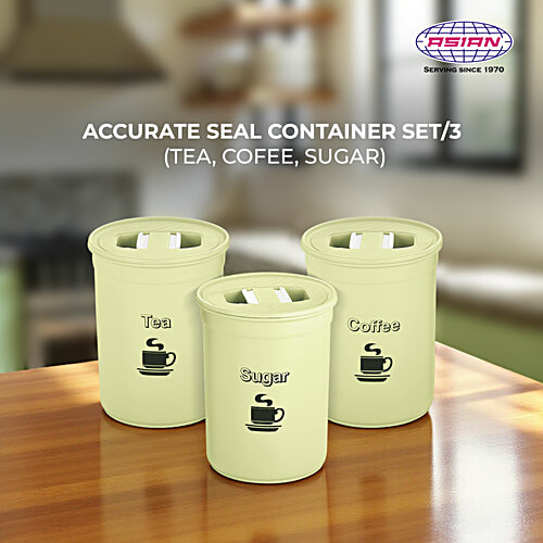 Asian Tea/Coffee/Sugar Storage Container/Dabba/Canister - Plastic, Accurate Seal, Green, 850 ml (Set of 3) Dishwasher Safe