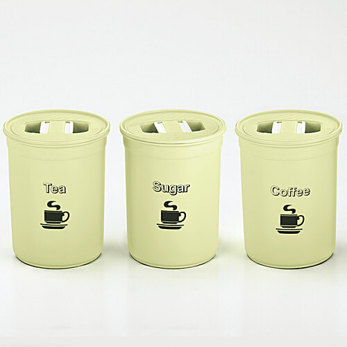 Asian Tea/Coffee/Sugar Storage Container/Dabba/Canister - Plastic, Accurate Seal, Green, 850 ml (Set of 3) Dishwasher Safe