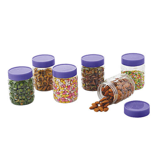 Steelo Pet Solitaire Storage Container Set with Purple Lid - Transparent, Plastic, Plain, Round, 12 pcs (600 ml & 300 ml) 100% Food Grade