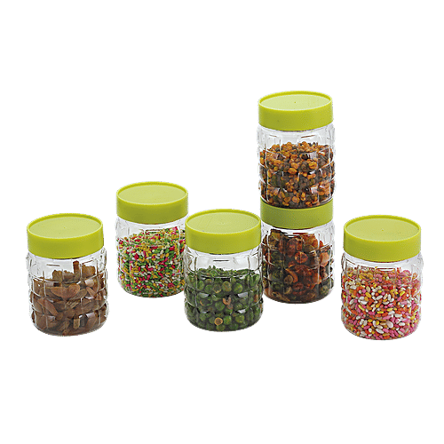 Steelo Pet Solitaire Storage Container Set with Green Lid - Transparent, Plastic, Plain, Round, 12 pcs (600 ml & 300 ml) 100% Food Grade