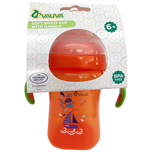 Vauva Soft Spout Cup With Handle - Assorted Colour, Orange/Green, 1 pc BPA Free