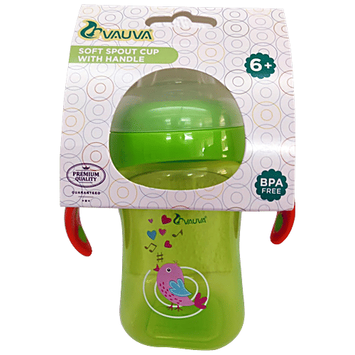 Vauva Soft Spout Cup With Handle - Assorted Colour, Orange/Green, 1 pc BPA Free