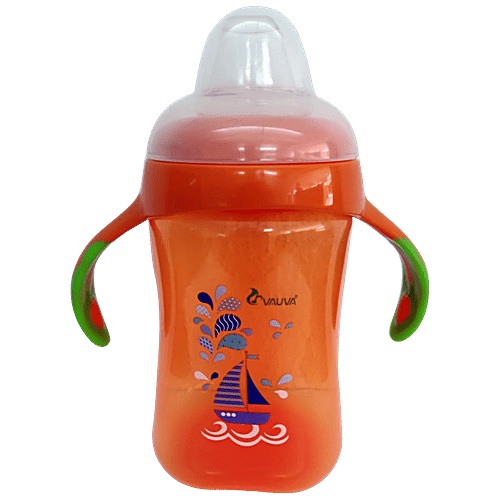 Vauva Soft Spout Cup With Handle - Assorted Colour, Orange/Green, 1 pc BPA Free