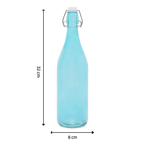 BB Home Glass Water Bottle With Round Base - Blue, BB1359, 1 L  