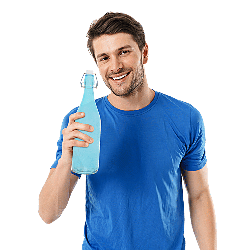 BB Home Glass Water Bottle With Round Base - Blue, BB1359, 1 L  