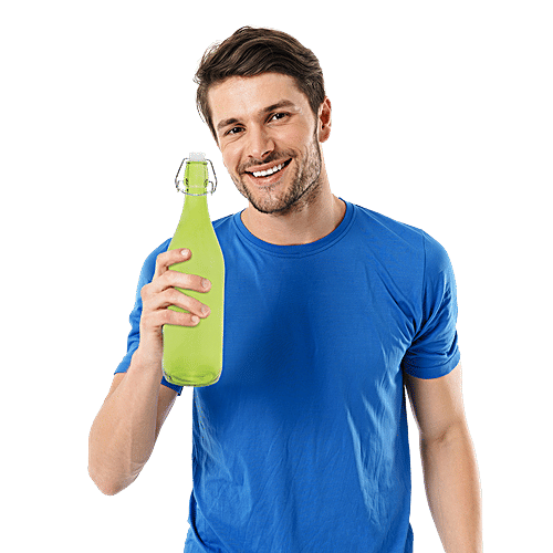 BB Home Glass Water Bottle With Round Base - Green, BB1359, 1 L  