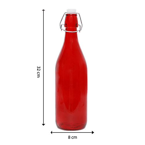 BB Home Glass Water Bottle With Round Base - Red, BB1359, 1 L  