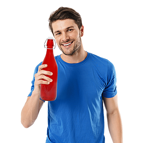 BB Home Glass Water Bottle With Round Base - Red, BB1359, 1 L  