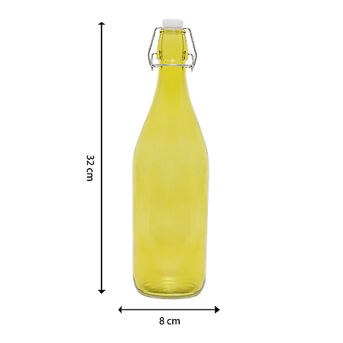 BB Home Glass Water Bottle With Round Base - Yellow, BB1359, 1 L  