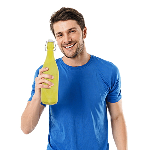 BB Home Glass Water Bottle With Round Base - Yellow, BB1359, 1 L  