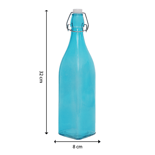 BB Home Glass Water Bottle With Square Base - Blue, BB 1360, 1 L  