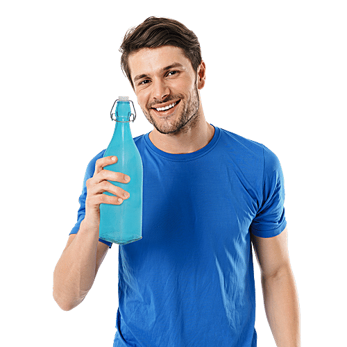 BB Home Glass Water Bottle With Square Base - Blue, BB 1360, 1 L  
