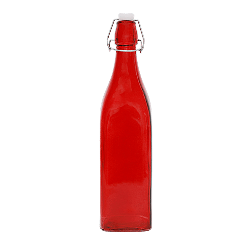 bb home Glass Water Bottle With Square Base - Red, BB 1360, 1 L  For Homebrews