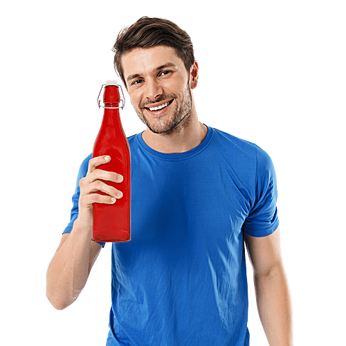 bb home Glass Water Bottle With Square Base - Red, BB 1360, 1 L  For Homebrews