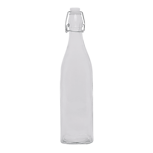bb home Glass Water Bottle With Round Base - Transparent, 1 L  For Homebrews