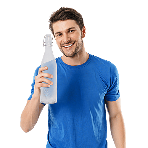 bb home Glass Water Bottle With Round Base - Transparent, 1 L  For Homebrews