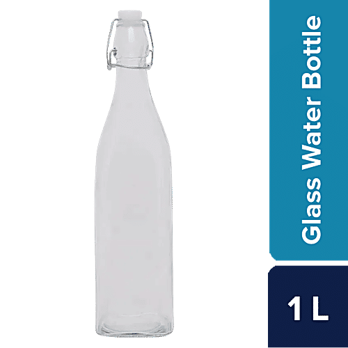 bb home Glass Water Bottle With Round Base - Transparent, 1 L  For Homebrews