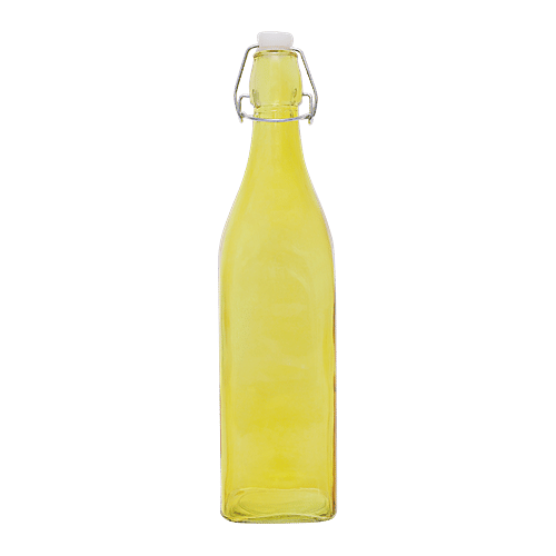 BB Home Glass Water Bottle With Square Base - Yellow, BB 1360, 1 L  