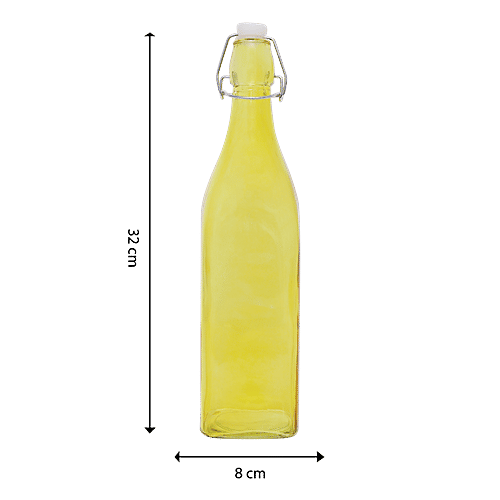 BB Home Glass Water Bottle With Square Base - Yellow, BB 1360, 1 L  