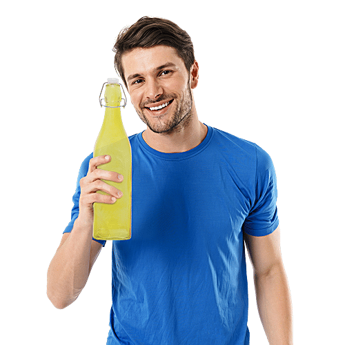 BB Home Glass Water Bottle With Square Base - Yellow, BB 1360, 1 L  