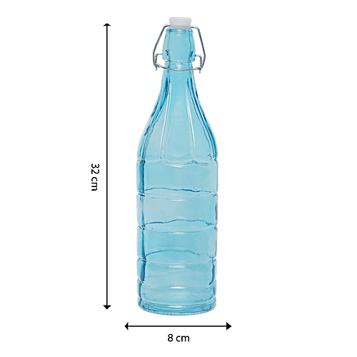 BB Home Glass Water Bottle With Round Base - Blue, BB1361, 1 L  