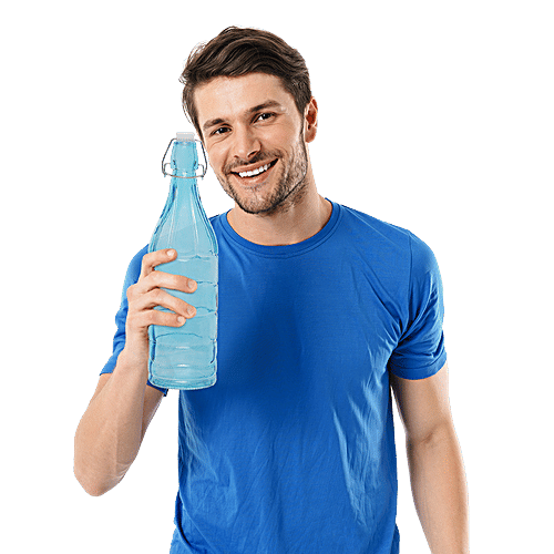BB Home Glass Water Bottle With Round Base - Blue, BB1361, 1 L  