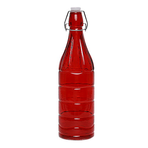 BB Home Glass Water Bottle With Round Base - Red, BB1361, 1 L  