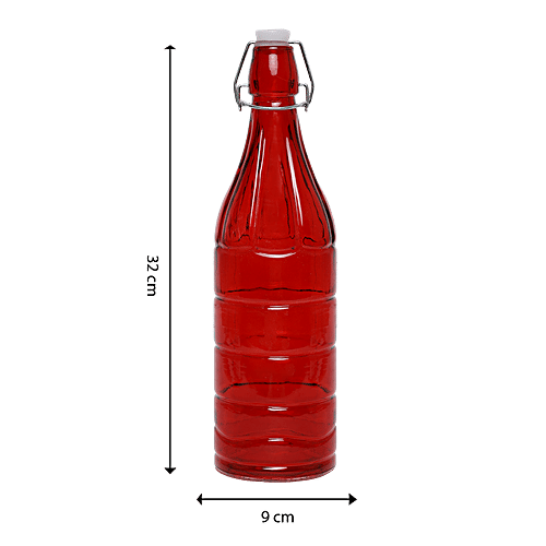 BB Home Glass Water Bottle With Round Base - Red, BB1361, 1 L  