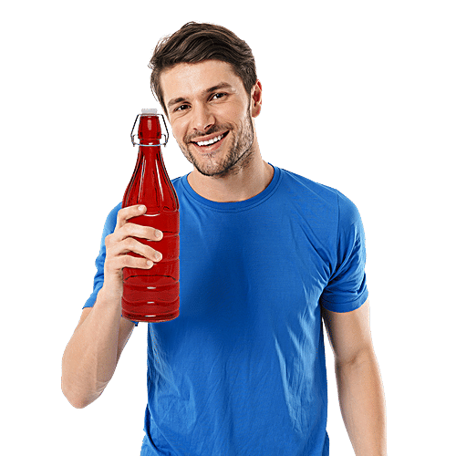 BB Home Glass Water Bottle With Round Base - Red, BB1361, 1 L  