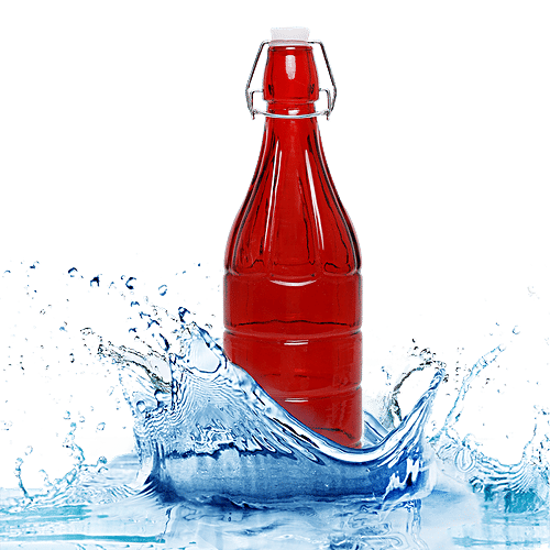 BB Home Glass Water Bottle With Round Base - Red, BB1361, 1 L  