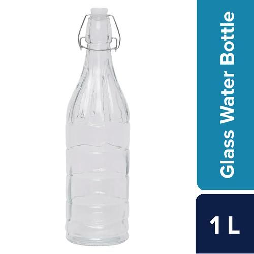 BB Home Glass Water Bottle With Round Base - Transparent, 1 L  For Homebrews