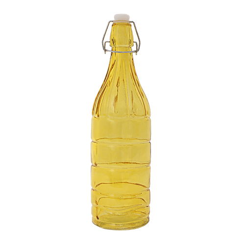 BB Home Glass Water Bottle With Round Base - Yellow, BB1361, 1 L  