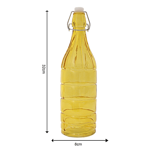 BB Home Glass Water Bottle With Round Base - Yellow, BB1361, 1 L  