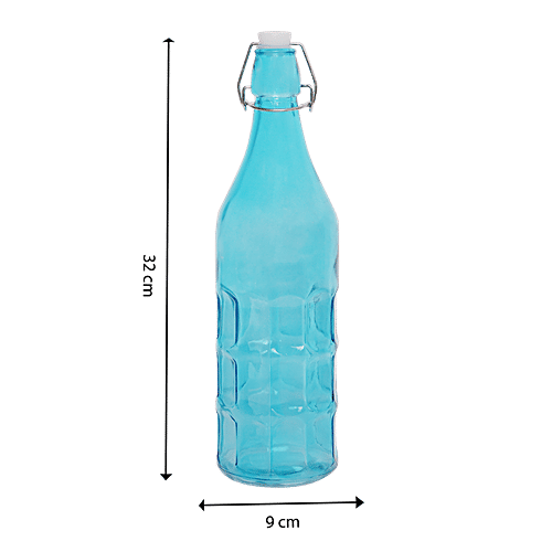 BB Home Glass Water Bottle With Round Base - Blue, BB1362, 1 L  