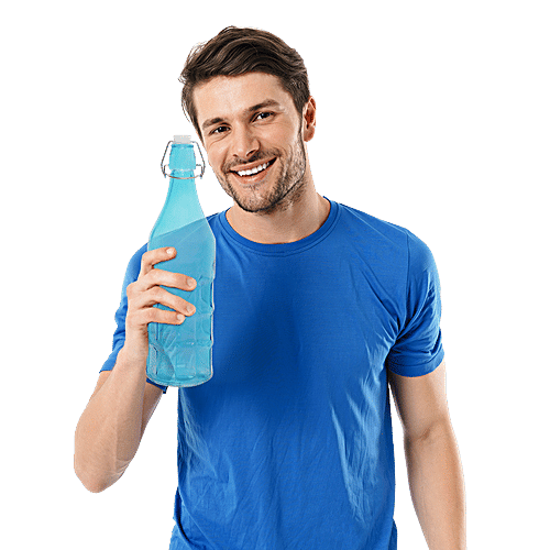 BB Home Glass Water Bottle With Round Base - Blue, BB1362, 1 L  
