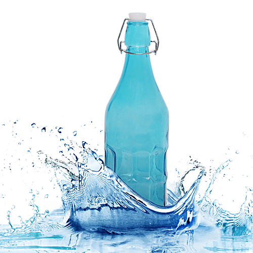 BB Home Glass Water Bottle With Round Base - Blue, BB1362, 1 L  