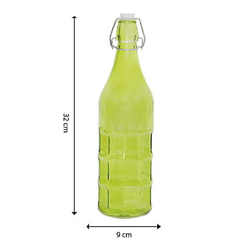 BB Home Glass Water Bottle With Round Base - Green, BB1362, 1 L  